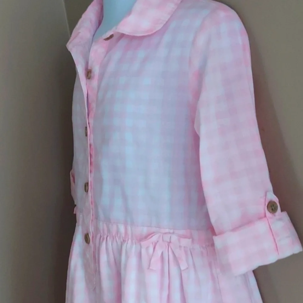 Carter's Gingham shirt dress with adjustable sleeves and bows - pink - size 3T